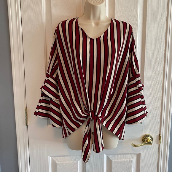 BUY 2 ITEMS GET 1 FREE - 143 Story by Line Up Striped Blouse Sz L - Picture 1 of 5
